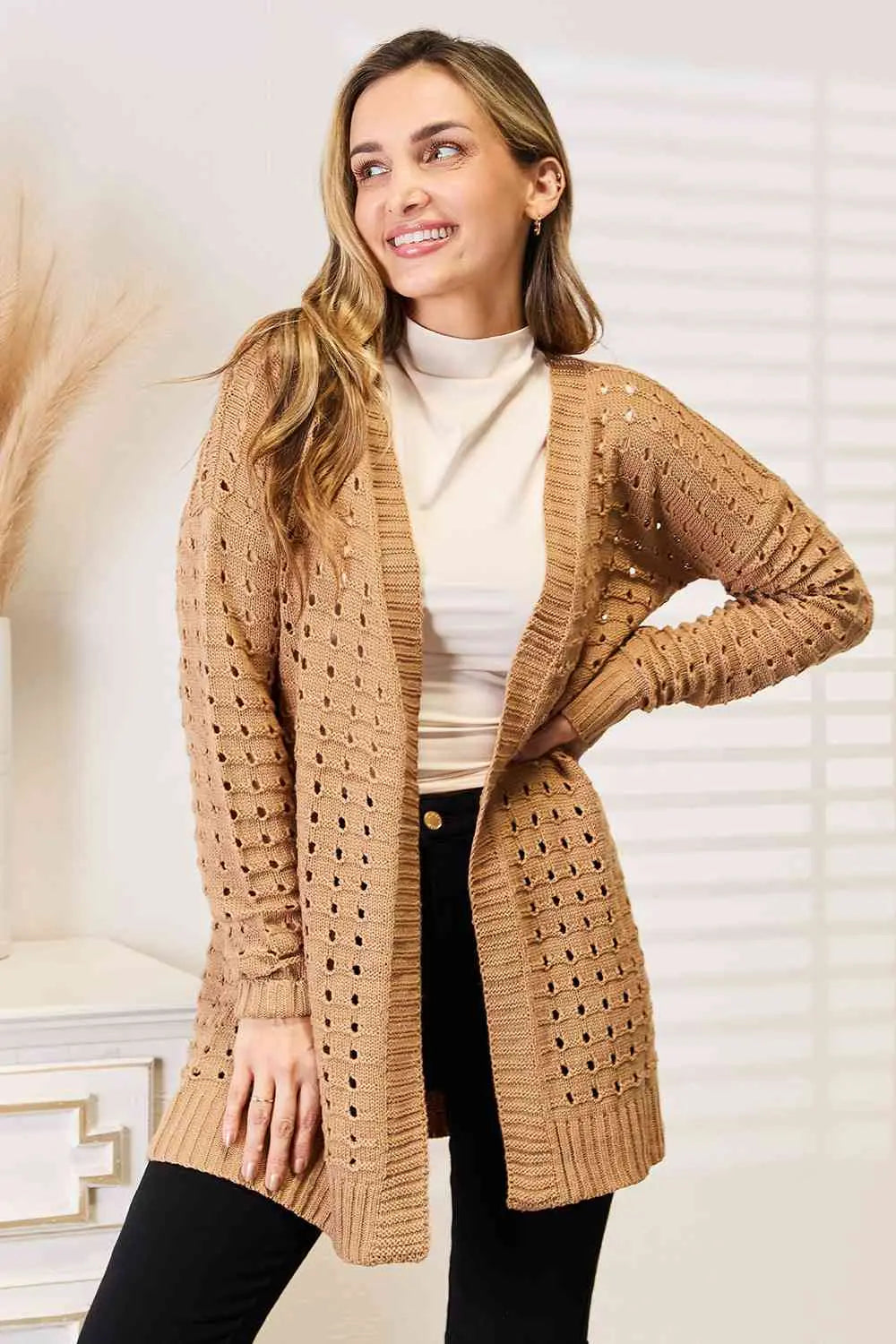 Allacciare "Giulia-Vibes Orizzontali Cardigan Aperto in Caramello