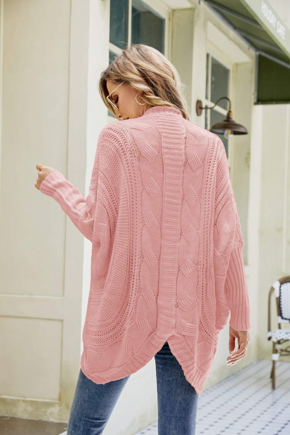 Cardigan Aperto a Maniche Dolman con Filato Misto