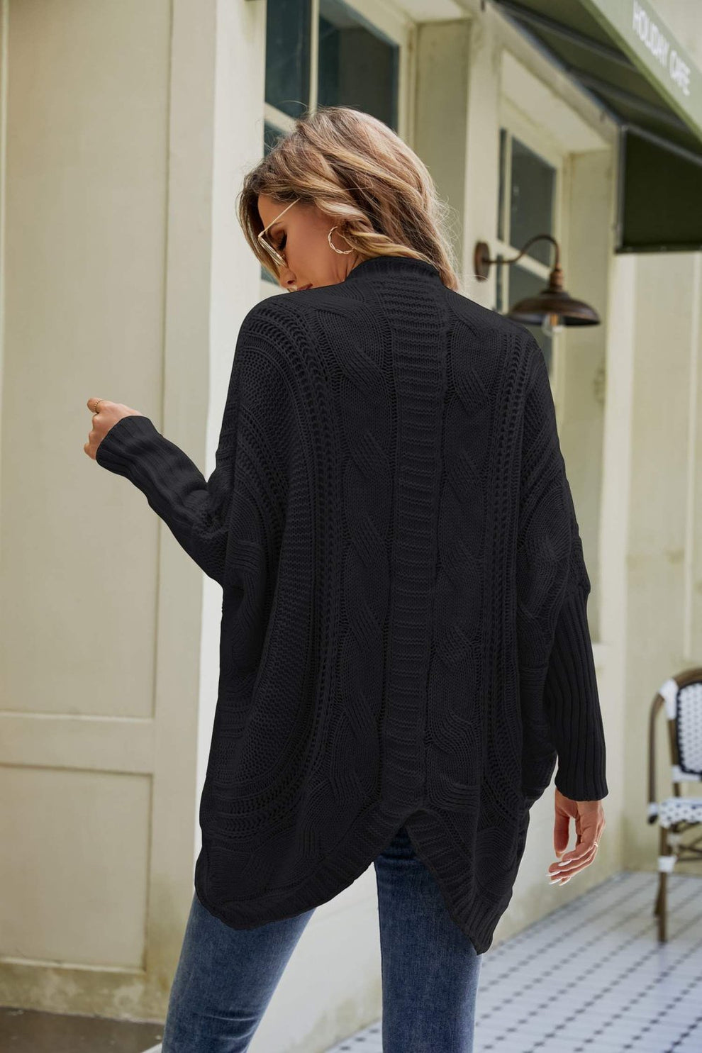 Cardigan Aperto a Maniche Dolman con Filato Misto