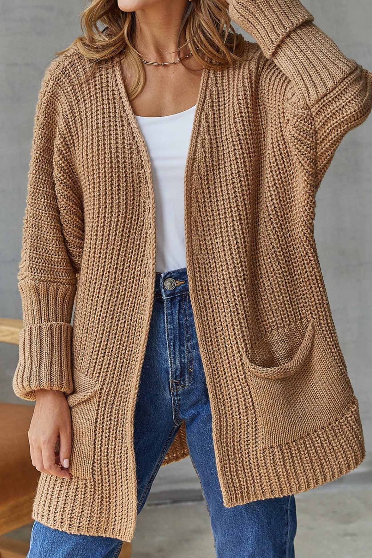 Cardigan Lungo Aperto con Nastro - Stile Semplice e Raffinato