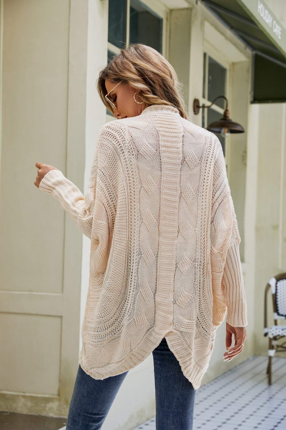 Cardigan Aperto a Maniche Dolman con Filato Misto