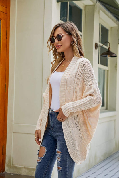 Cardigan Aperto a Maniche Dolman con Filato Misto